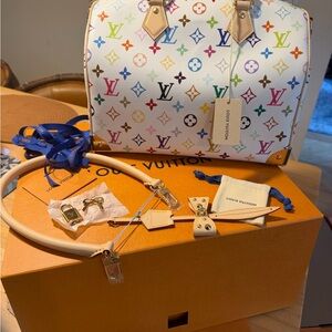 Louis Vuitton Murakami White Speedy 30, Brand New, Full Set w/Tags&Stickers